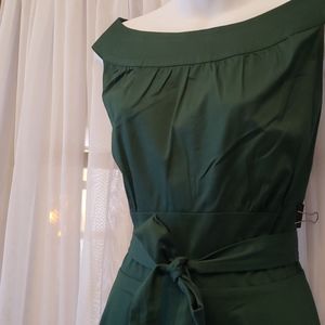 50's Style Fit and Flare Cotton Dress Green